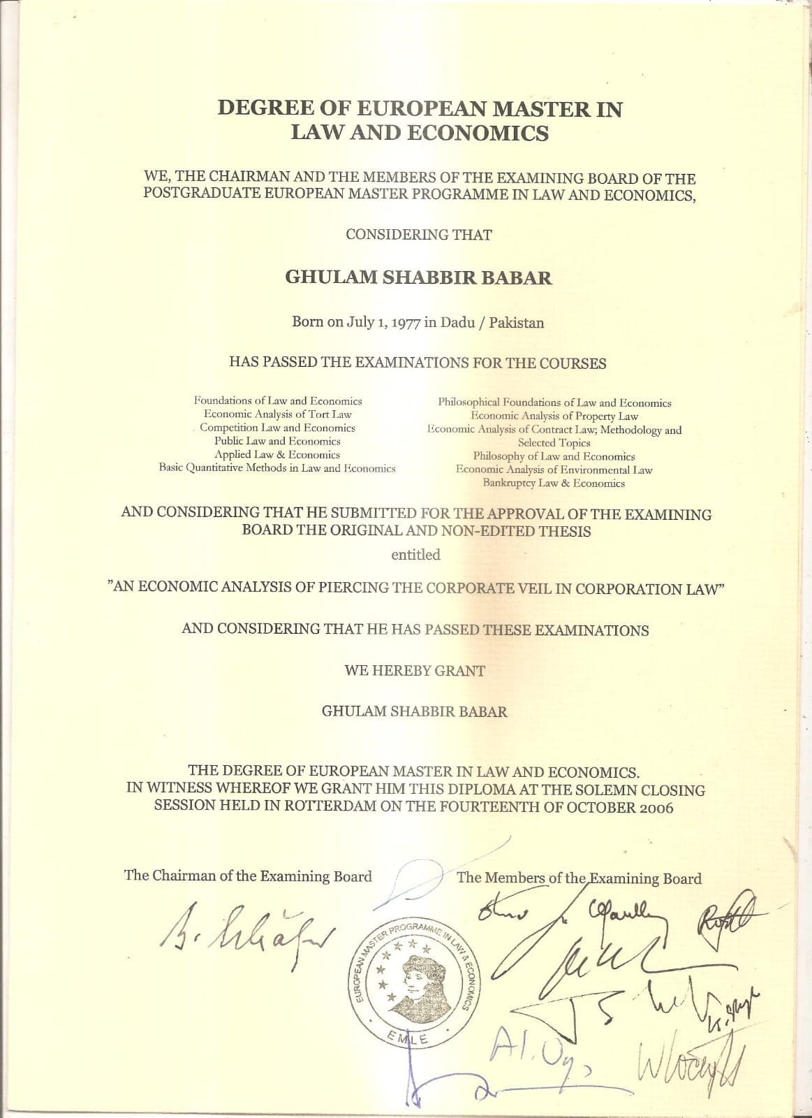 Degree of European Master in Law and Economics