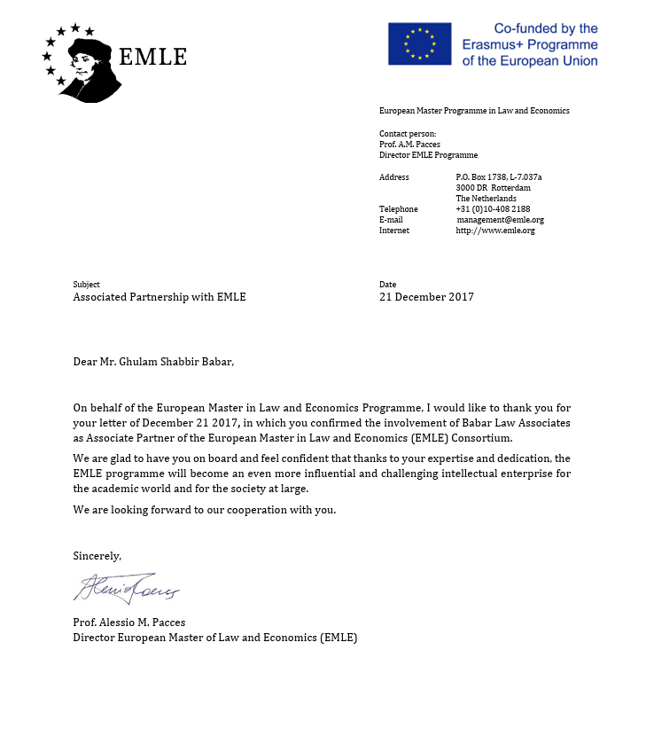 EMLE letter confirming associated partnership