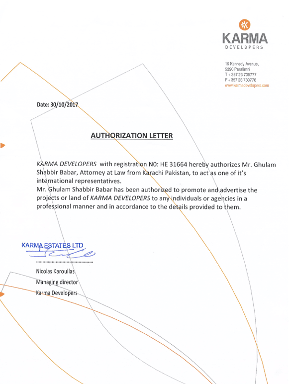 Karma Developers authorization letter