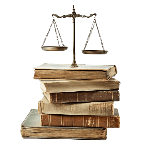 Scales of justice resting on law books